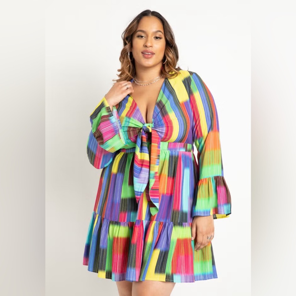 Eloquii Multi-Color Tie Front Mini Dress